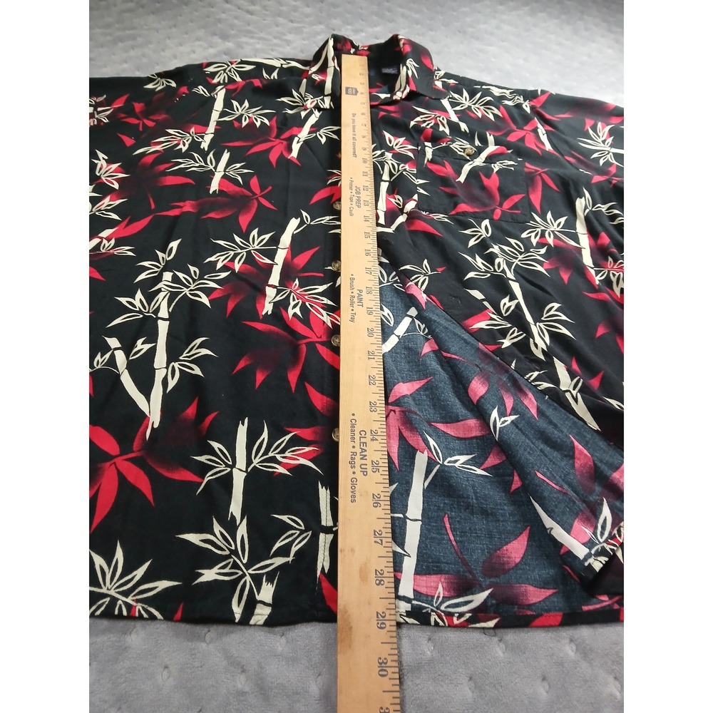 Puritan Mens Large Black Red Bamboo Tropical Rayon ShortSleeve Button Down Shirt - Picture 6 of 6